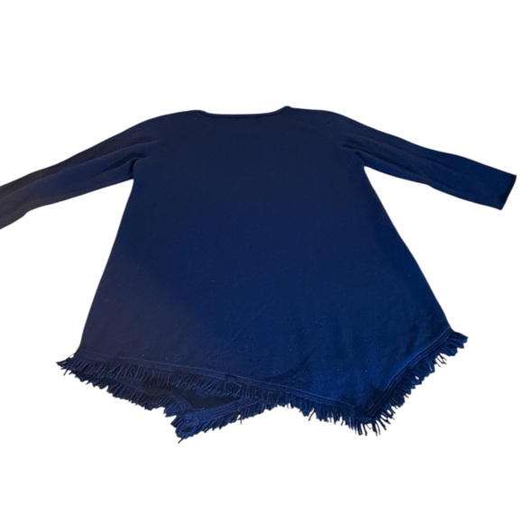 Premise Sweaters - Premise 100% cashmere dk. blue asymmetrical fringe hem sweater size large